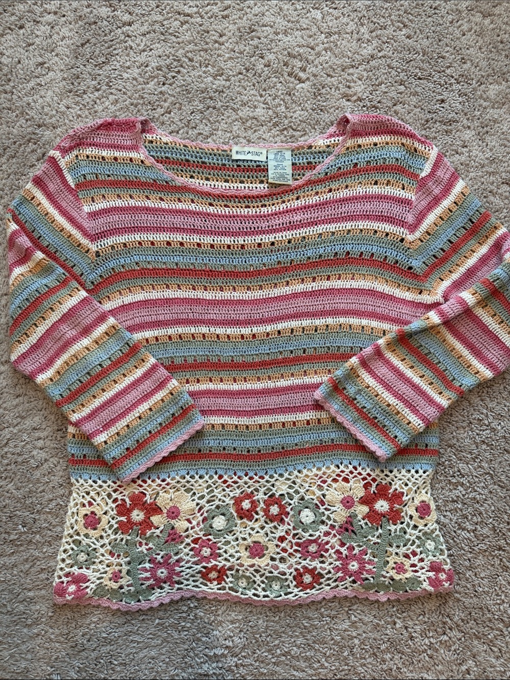 Vintage Y2K cottagecore crochet sweater by White Stag